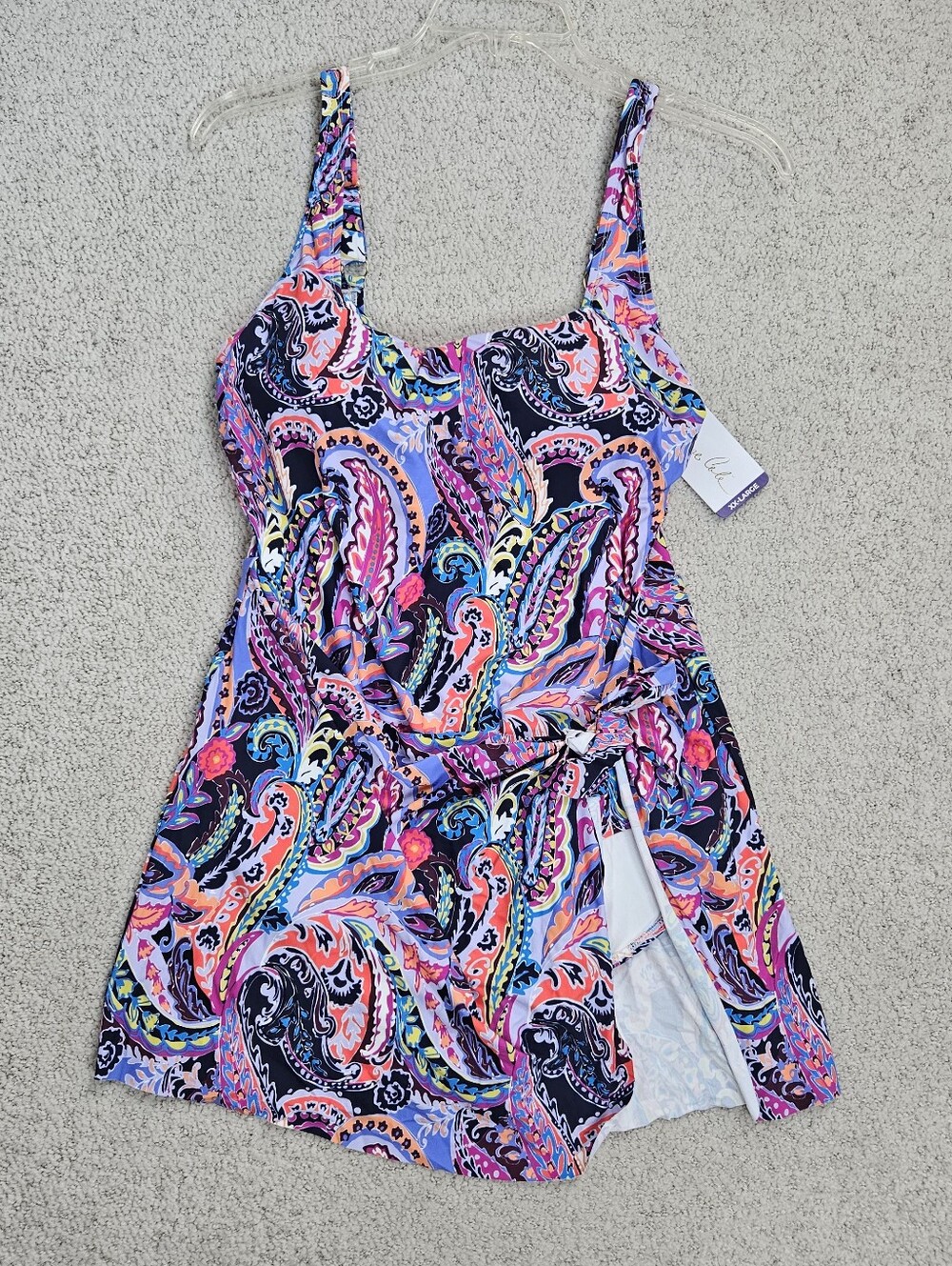 Anne Cole Swim Dress One Piece Swimsuit Womens XXL Purple Paisley Modest